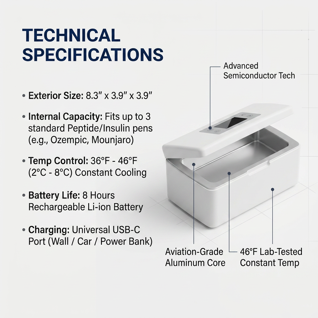 DoseDock Smart Cooler infographic showing compact portable cooling design