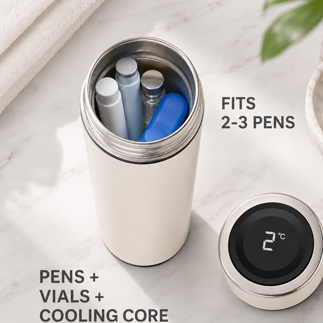 DoseDock ChillCup portable insulated storage case close-up