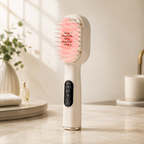 RootPulse Red Light Scalp Massager with serum applicator on bathroom counter