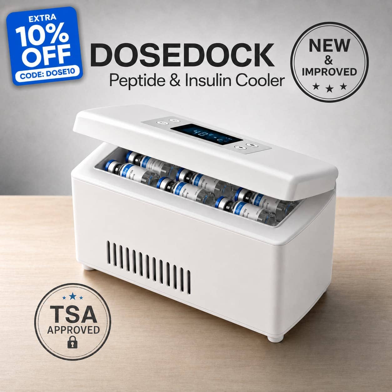 DoseDock Peptide & Insulin Cooler - TSA Approved Portable Cooling Case